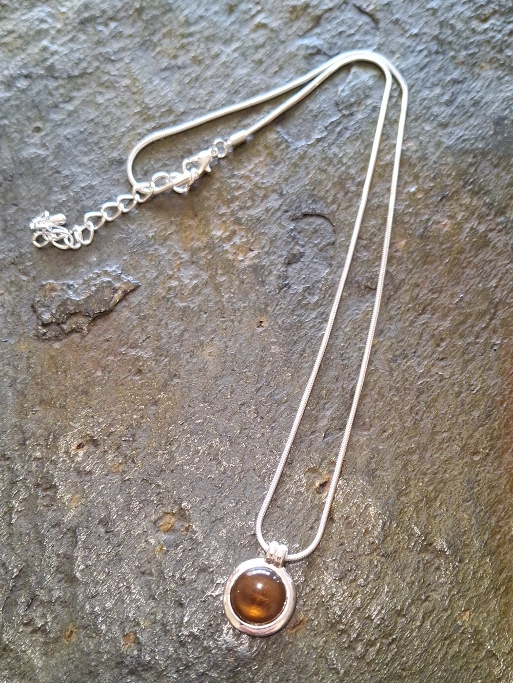 Silver & Brown Gemstone Pendant Necklace